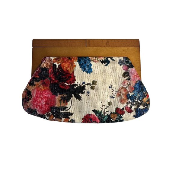Sondra Roberts Squared Floral Tapestry Clutch – Wood Frame, Vintage-Inspired Sta - Picture 1 of 7